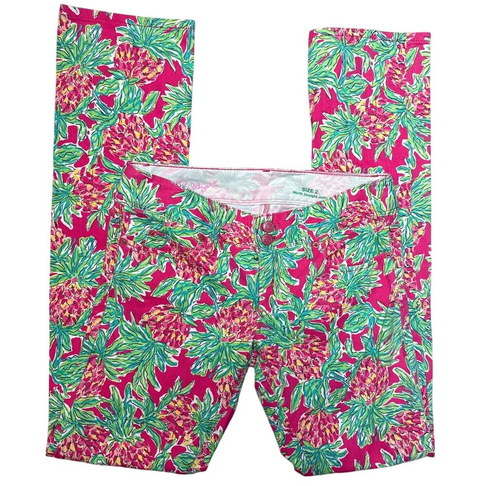 Lilly Pulitzer Worth Straight Jean‎ Orchid Pink Spike The Punch Pineapple Size 2 - Picture 4 of 8